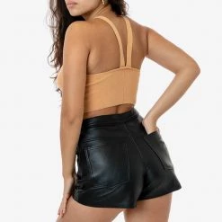 Los Angeles Apparel RLH746 - Leather Front Tie Up Short Women's