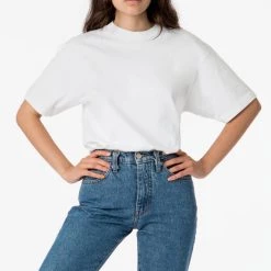 Los Angeles Apparel 2017MN Unisex - 6.0oz Mock Crew Neck Heavy Combed Cotton T-Shirt Women's