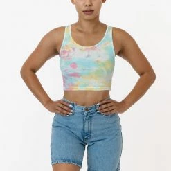 Los Angeles Apparel Women's 21308TD - Tie Dye 2x1 Crop Tank