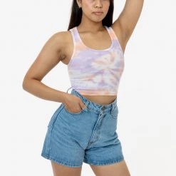 Los Angeles Apparel Women's 21308TD - Tie Dye 2x1 Crop Tank