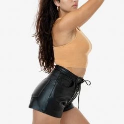 Los Angeles Apparel RLH746 - Leather Front Tie Up Short Women's