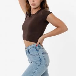 Los Angeles Apparel 43035 - Cap Sleeve Baby Rib Crop Top