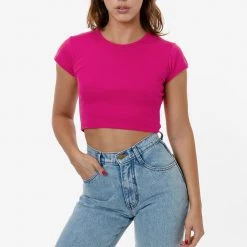 Los Angeles Apparel 43035 - Cap Sleeve Baby Rib Crop Top