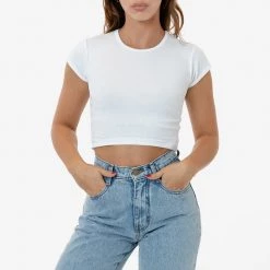 Los Angeles Apparel 43035 - Cap Sleeve Baby Rib Crop Top