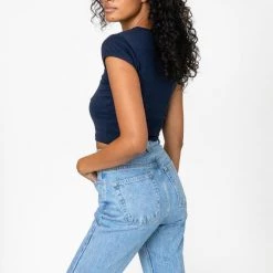 Los Angeles Apparel 43035 - Cap Sleeve Baby Rib Crop Top