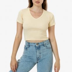 Los Angeles Apparel 4356 - Baby Rib Short Sleeve V-Neck Crop Tee Women's