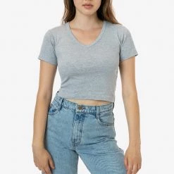 Los Angeles Apparel 4356 - Baby Rib Short Sleeve V-Neck Crop Tee Women's