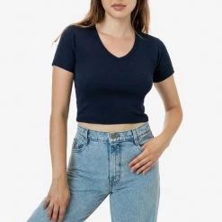 Los Angeles Apparel 4356 - Baby Rib Short Sleeve V-Neck Crop Tee Women's