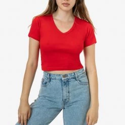 Los Angeles Apparel 4356 - Baby Rib Short Sleeve V-Neck Crop Tee Women's