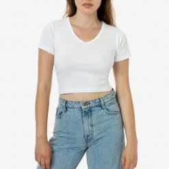 Los Angeles Apparel 4356 - Baby Rib Short Sleeve V-Neck Crop Tee Women's