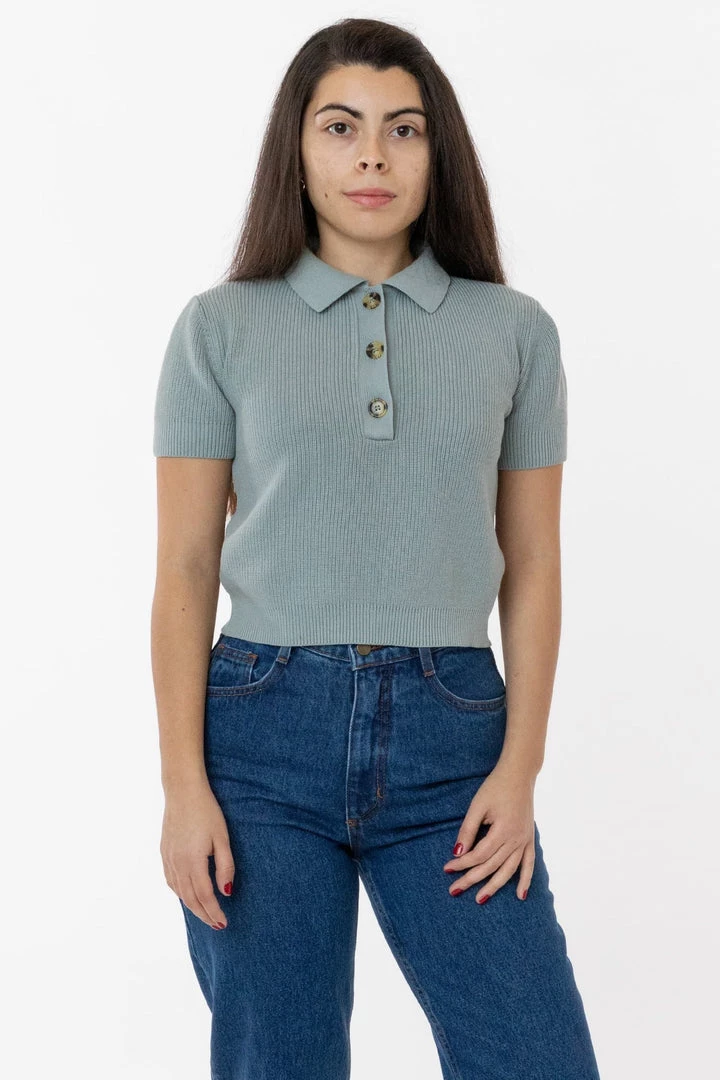 Los Angeles Apparel RFK46GD - Cotton Short Sleeve Cropped Polo Sweater Women's 17 Los Angeles Apparel RFK46GD - Cotton Short Sleeve Cropped Polo Sweater Women's