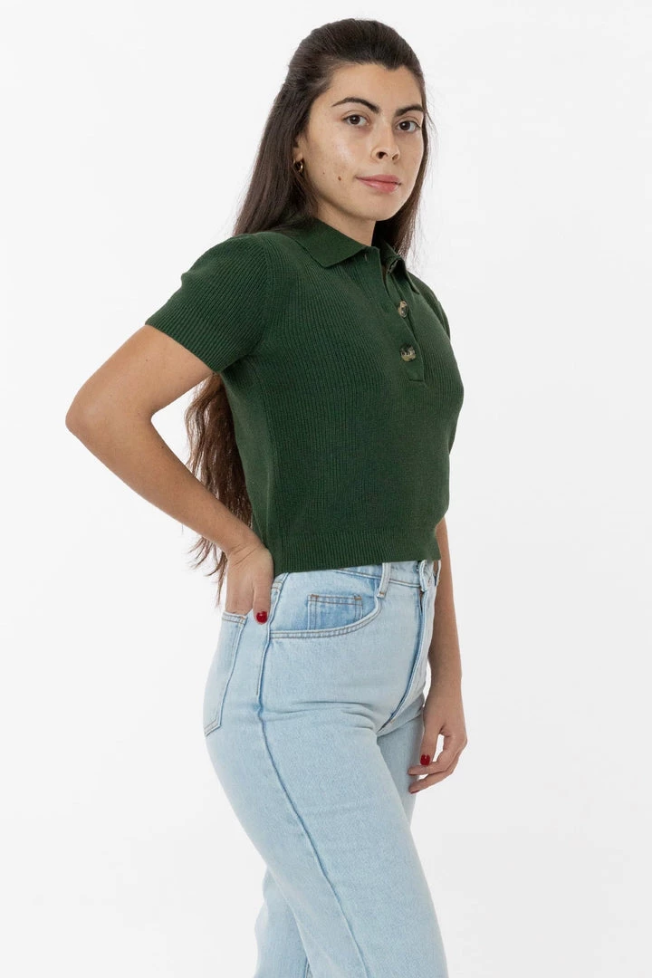 Los Angeles Apparel RFK46GD - Cotton Short Sleeve Cropped Polo Sweater Women's 11 Los Angeles Apparel RFK46GD - Cotton Short Sleeve Cropped Polo Sweater Women's