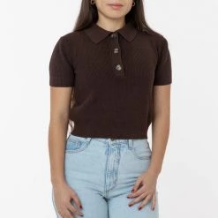 Los Angeles Apparel RFK46GD - Cotton Short Sleeve Cropped Polo Sweater Women's 30 Los Angeles Apparel RFK46GD - Cotton Short Sleeve Cropped Polo Sweater Women's