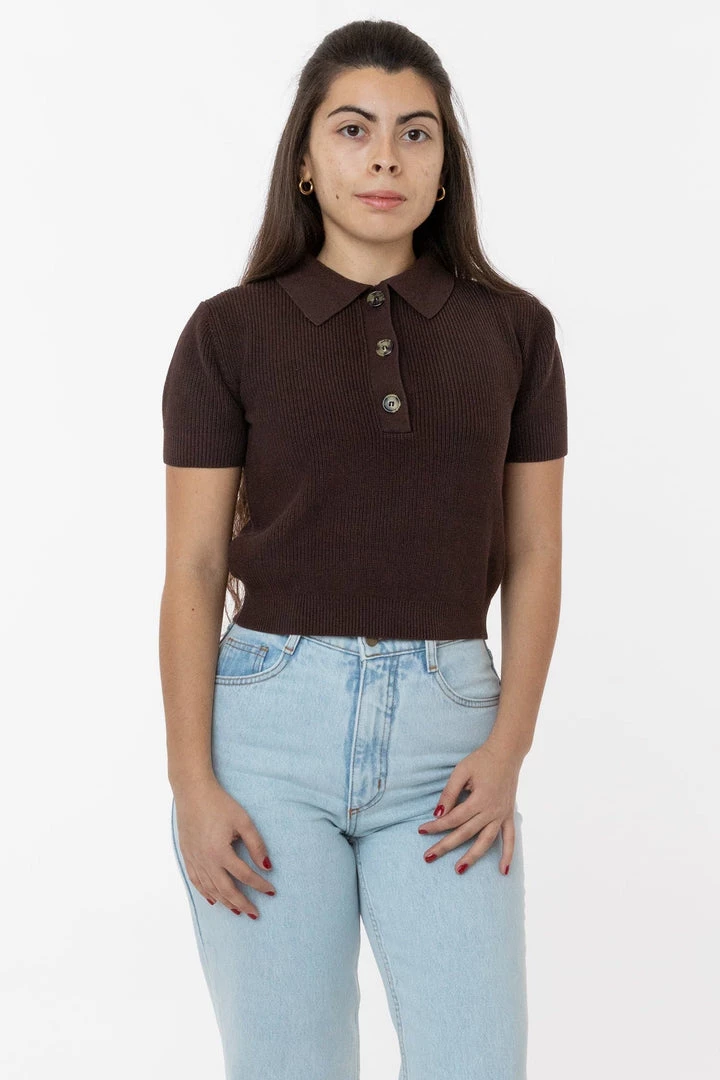 Los Angeles Apparel RFK46GD - Cotton Short Sleeve Cropped Polo Sweater Women's 13 Los Angeles Apparel RFK46GD - Cotton Short Sleeve Cropped Polo Sweater Women's