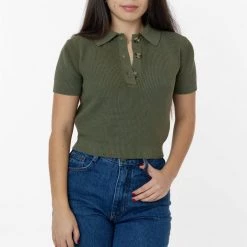 Los Angeles Apparel RFK46GD - Cotton Short Sleeve Cropped Polo Sweater Women's
