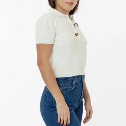 Los Angeles Apparel RFK46GD - Cotton Short Sleeve Cropped Polo Sweater Women's 36 Los Angeles Apparel RFK46GD - Cotton Short Sleeve Cropped Polo Sweater Women's