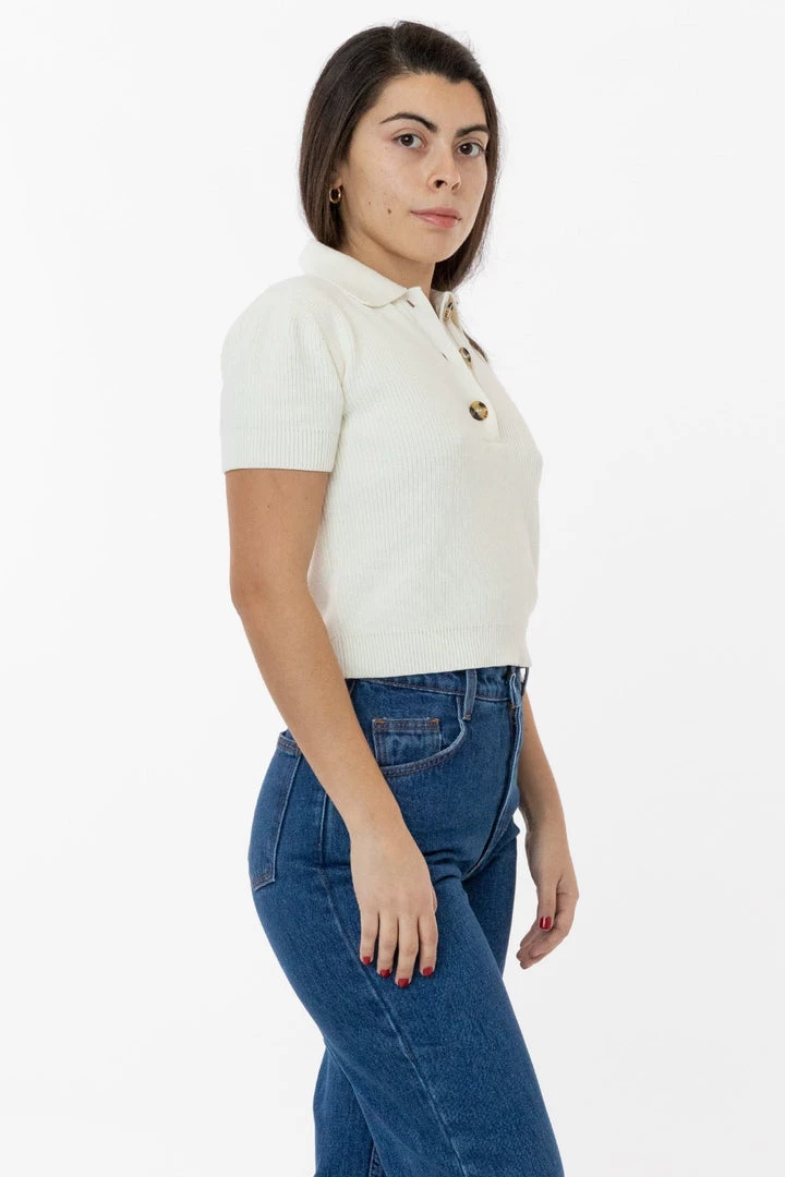 Los Angeles Apparel RFK46GD - Cotton Short Sleeve Cropped Polo Sweater Women's 19 Los Angeles Apparel RFK46GD - Cotton Short Sleeve Cropped Polo Sweater Women's