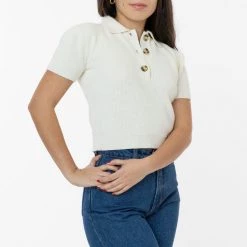 Los Angeles Apparel RFK46GD - Cotton Short Sleeve Cropped Polo Sweater Women's 33 Los Angeles Apparel RFK46GD - Cotton Short Sleeve Cropped Polo Sweater Women's