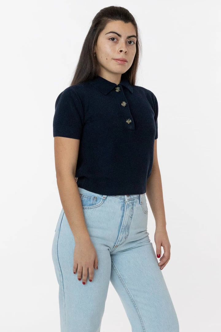 Los Angeles Apparel RFK46GD - Cotton Short Sleeve Cropped Polo Sweater Women's 15 Los Angeles Apparel RFK46GD - Cotton Short Sleeve Cropped Polo Sweater Women's