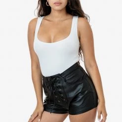 Los Angeles Apparel RLH746 - Leather Front Tie Up Short Women's