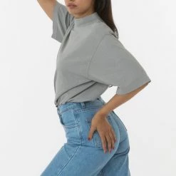 Los Angeles Apparel Women's 1825GD Unisex - Oversized Short Sleeve High Mockneck T-shirt