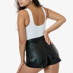 Los Angeles Apparel RLH746 - Leather Front Tie Up Short Women's