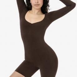 Los Angeles Apparel Women's 83058GD - Garment Dye Sweetheart Pinch Front Long Sleeve Biketard