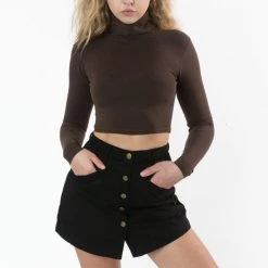 Los Angeles Apparel Women's 8366GD - Cropped Cotton Spandex Garment Dye Turtleneck