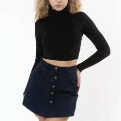 Los Angeles Apparel Women's 8366GD - Cropped Cotton Spandex Garment Dye Turtleneck