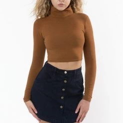 Los Angeles Apparel Women's 8366GD - Cropped Cotton Spandex Garment Dye Turtleneck