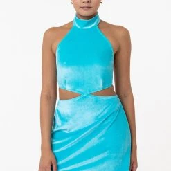 Los Angeles Apparel VVT407 - Velvet Halter Diamond Cutout Dress