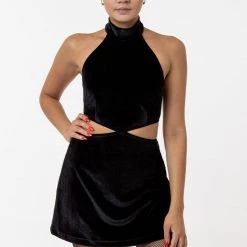 Los Angeles Apparel VVT407 - Velvet Halter Diamond Cutout Dress