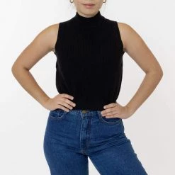 Los Angeles Apparel RFK45GD - Cotton Knit Sleeveless Mock Neck Sweater