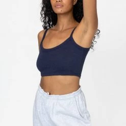 Los Angeles Apparel Women's FF016 - Poly Cotton Cropped Spaghetti Tank Top