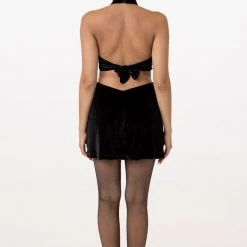 Los Angeles Apparel VVT407 - Velvet Halter Diamond Cutout Dress