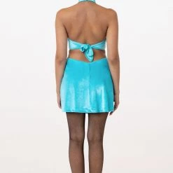 Los Angeles Apparel VVT407 - Velvet Halter Diamond Cutout Dress