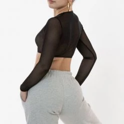 Los Angeles Apparel RNS079 - Micro Mesh Long Sleeve Crop Top Women's