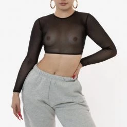 Los Angeles Apparel RNS079 - Micro Mesh Long Sleeve Crop Top Women's 8 Los Angeles Apparel RNS079 - Micro Mesh Long Sleeve Crop Top Women's