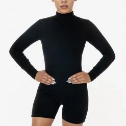 Los Angeles Apparel PON422 - Long Sleeve Ponte Mock Neck Biketard