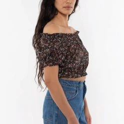 Los Angeles Apparel RCT314P - Printed Poplin Scrunch Top Women's