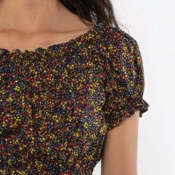 Los Angeles Apparel RCT314P - Printed Poplin Scrunch Top Women's