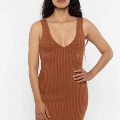 Los Angeles Apparel RFK226 - Ultra Heavy Knit Ribbed V Neck Dress Women's