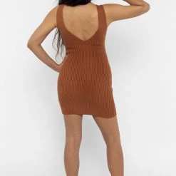 Los Angeles Apparel RFK226 - Ultra Heavy Knit Ribbed V Neck Dress Women's