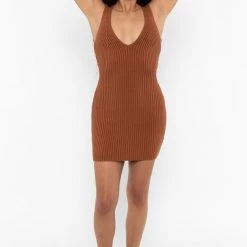 Los Angeles Apparel RFK226 - Ultra Heavy Knit Ribbed V Neck Dress Women's