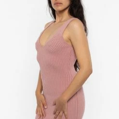 Los Angeles Apparel RFK226 - Ultra Heavy Knit Ribbed V Neck Dress Women's