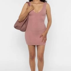 Los Angeles Apparel RFK226 - Ultra Heavy Knit Ribbed V Neck Dress Women's