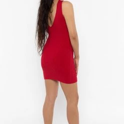 Los Angeles Apparel RFK226 - Ultra Heavy Knit Ribbed V Neck Dress Women's