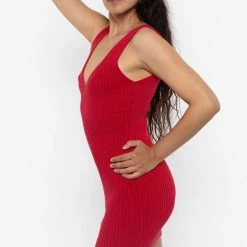 Los Angeles Apparel RFK226 - Ultra Heavy Knit Ribbed V Neck Dress Women's