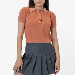 Los Angeles Apparel RFK46GD - Cotton Short Sleeve Cropped Polo Sweater Women's 26 Los Angeles Apparel RFK46GD - Cotton Short Sleeve Cropped Polo Sweater Women's