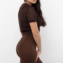 Los Angeles Apparel Women's RFK54 - Mesh Knit Cropped Polo Sweater